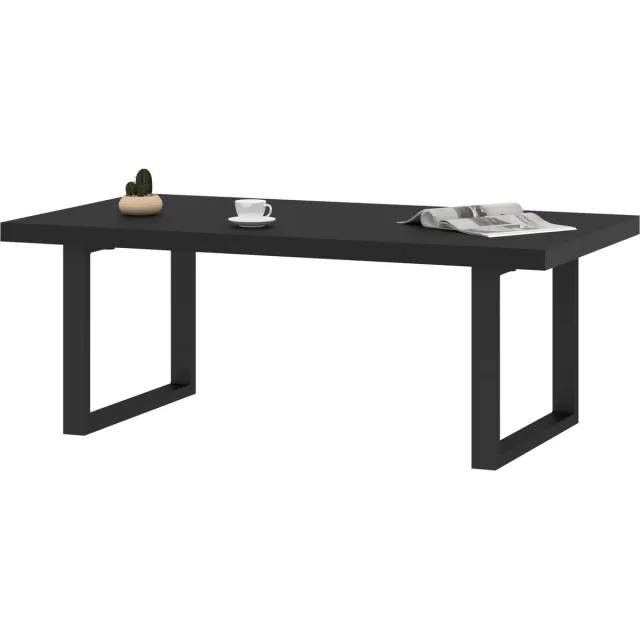 Unyqoos Stijlvolle zwarte salontafel met houten blad en metalen frame voor woonkamer