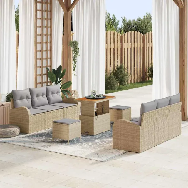 vidaXL Tuinbankenset 9 st Beige poly rattan