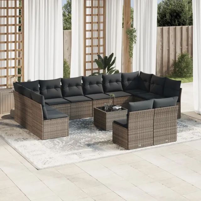 vidaXL 13-delige Loungeset met kussens poly rattan grijs, foto 2
