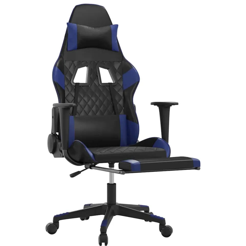 vidaXL Gamestoel met voetensteun kunstleer zwart en blauw, foto 4