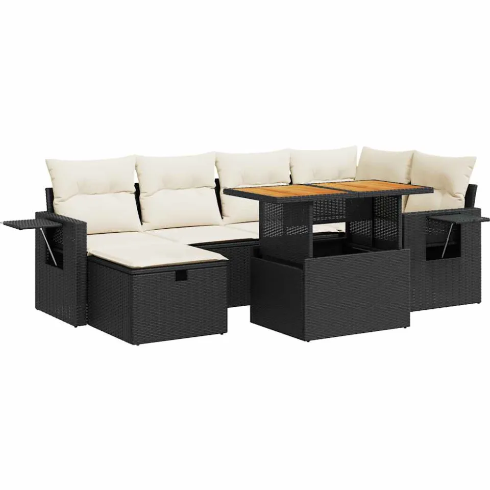 vidaXL 8-delige Loungeset met kussens poly rattan acacia zwart, foto 3