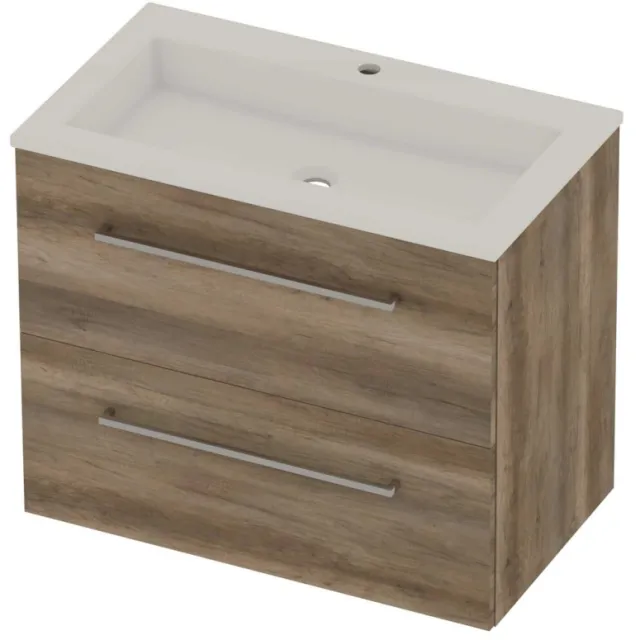 Basic-Line Aura 46 Badmeubelset Acryl 1 Kraangat Voor Grepen 80x46x62 cm Scotch Oak Glans Wit