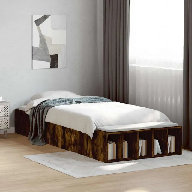 vidaXL Bedframe bewerkt hout gerookt eikenkleurig 90x200 cm Bruin