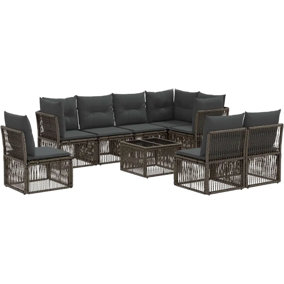vidaXL Tuinbankenset 9 st 8-zits Grijs poly rattan, foto 3