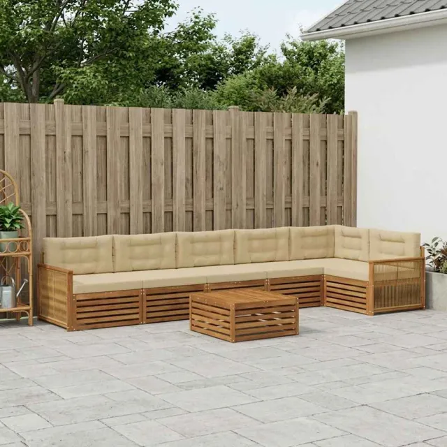 vidaXL Buiten bankenset 7 st 6-zits Natuurlijk en Beige