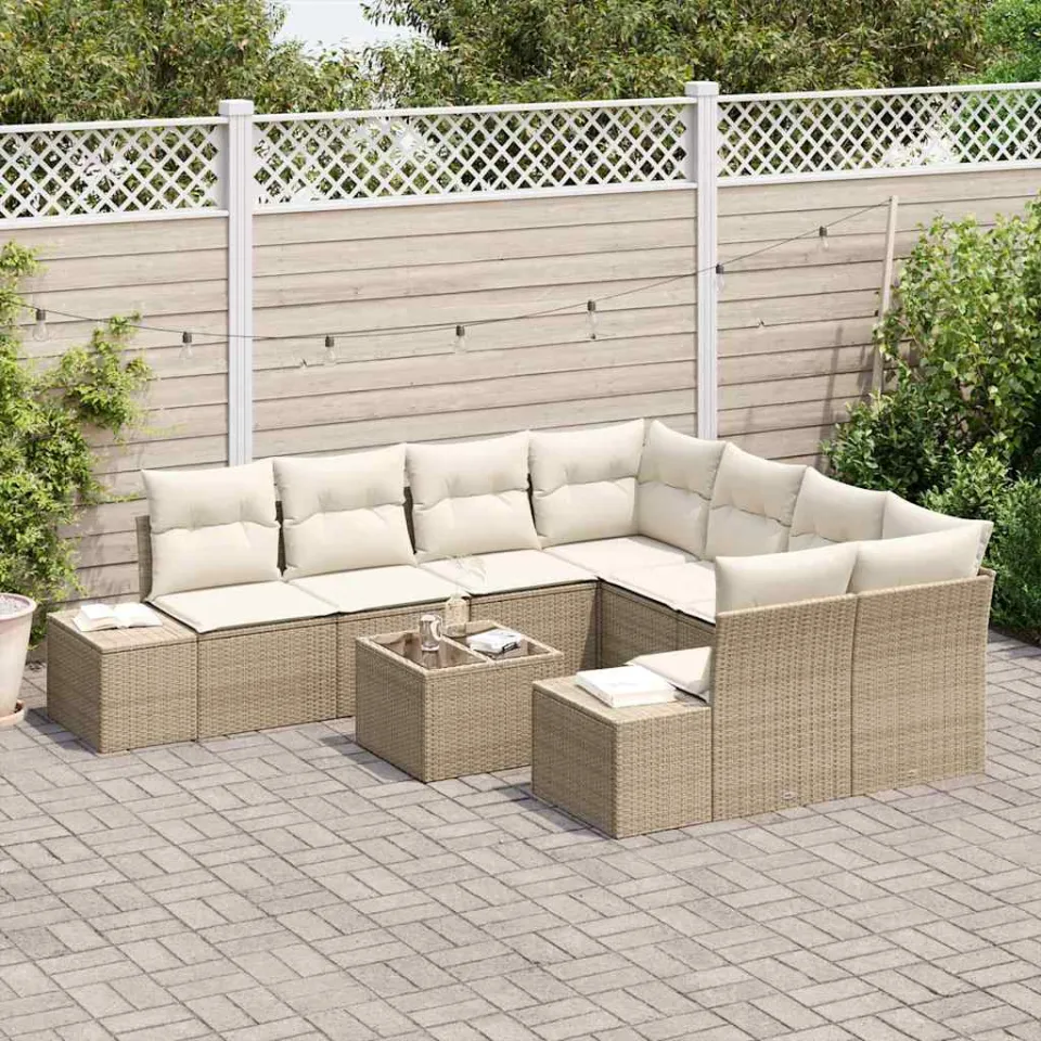 vidaXL Tuin Sofa Set 9 st Beige en Crème poly rattan, foto 3
