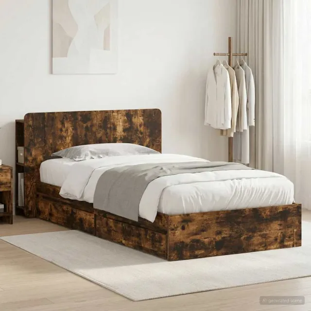 vidaXL Bedframe met opslag Gerookt eiken 100 x 200 cm Bewerkt hout Bruin