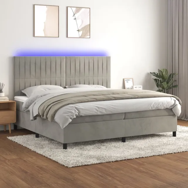vidaXL Boxspring met matras en LED fluweel lichtgrijs 200x200 cm grijs