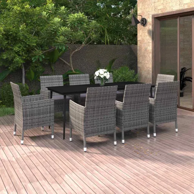 vidaXL 9-delige Tuinset met kussens poly rattan en glas grijs, foto 2
