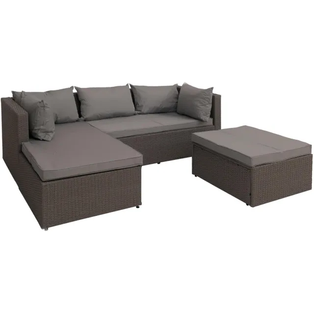 MCW Poly-rattan set MCW-O46, balkon/tuin/lounge set Zitgroep ~ grijs Bekleding lichtgrijs