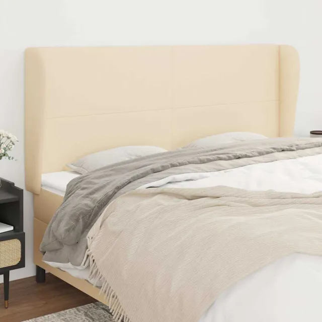 vidaXL Hoofdbord met randen 163x23x118/128 cm stof crèmekleurig
