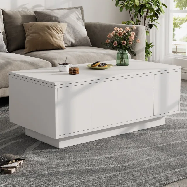 Maisentiel Witte salontafel met twee hefbladen en verborgen opbergruimte - 100 x 50 cm