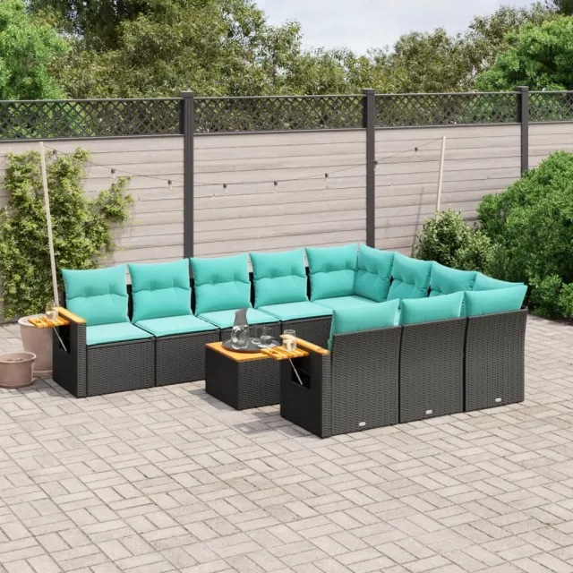 vidaXL 11-delige Loungeset met kussens poly rattan zwart, foto 2