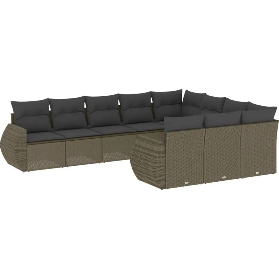 vidaXL 10-delige Loungeset met kussens poly rattan lichtgrijs grijs, foto 3