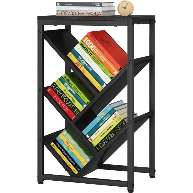 IBUYKE 5 Tier Boomboekenplank - Kleine Desktop Boekenplank met Opbergorganizer - voor Boeken - CD's - Films - Bureau Display Boekenkast voor Slaapkamer Woonkamer - Zwart - TBC003B