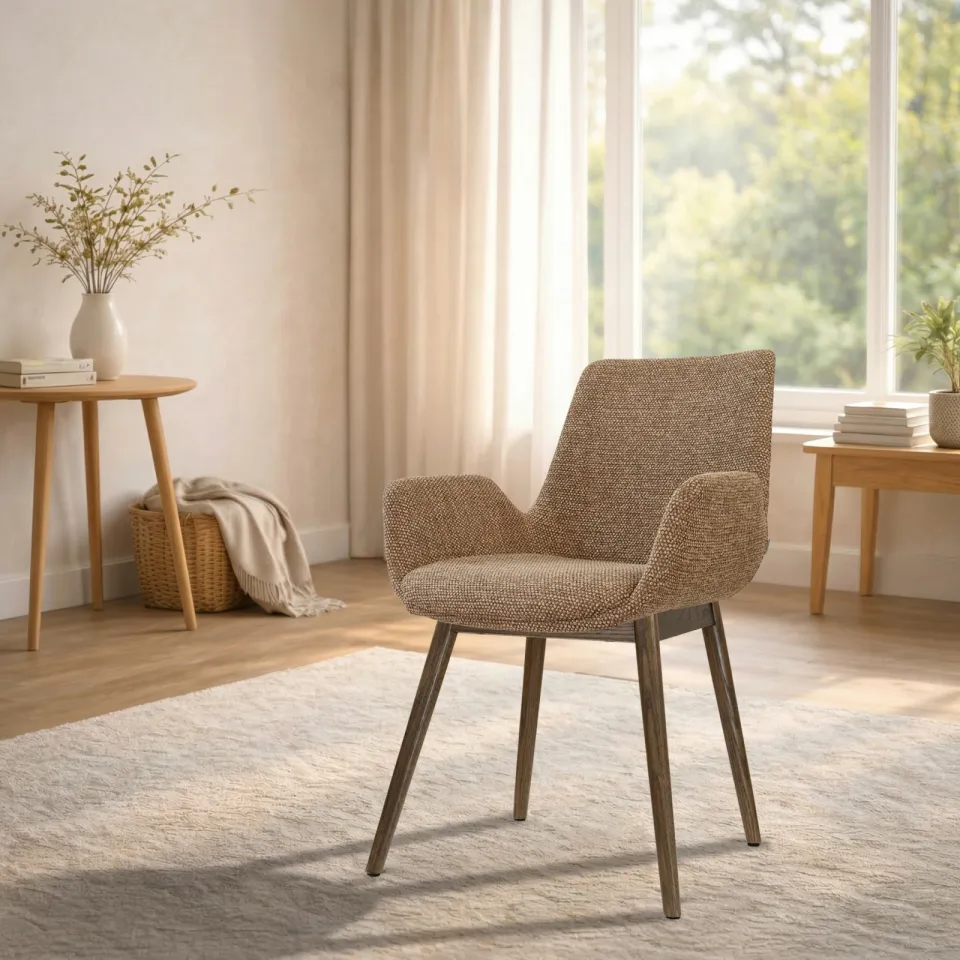 Nolon Nio-Eef eetkamerstoel bruin blend - walnoot houten onderstel, foto 2