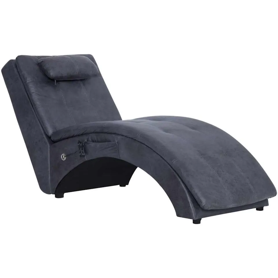 vidaXL Massage chaise longue met kussen kunstsuède grijs, foto 3