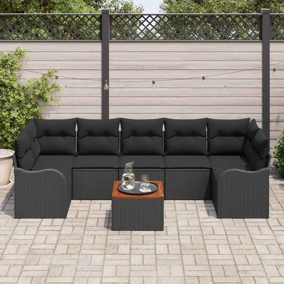 vidaXL Tuinbankenset 8 st Zwart poly rattan, foto 3