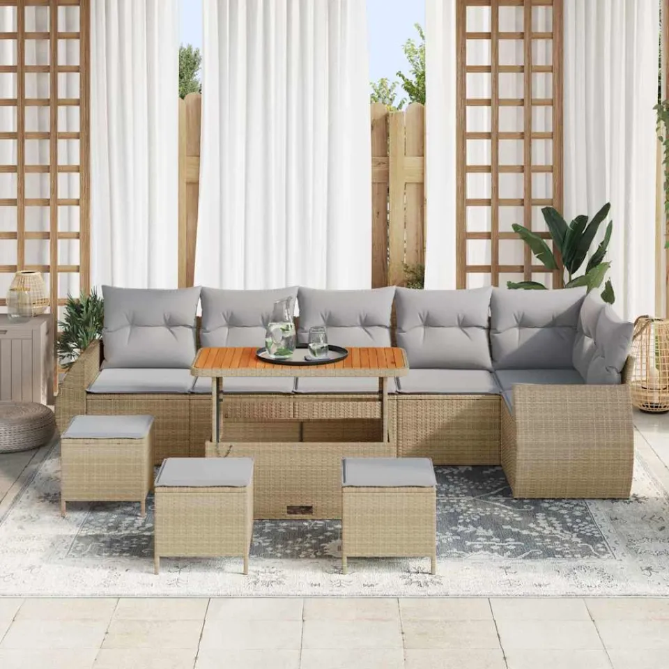 vidaXL Tuinbankenset 10 st Beige poly rattan, foto 3