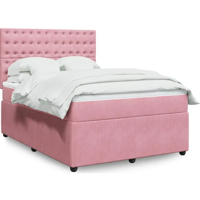vidaXL Boxspring met matras fluweel roze 140x190 cm