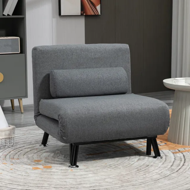 OKWISH Fauteuil Met Bedfunctie – Verstelbare Rugleuning – Compacte Slaapstoel Voor Woonkamer Of Logeerkamer – Stof – Donkergrijs Dark Gray