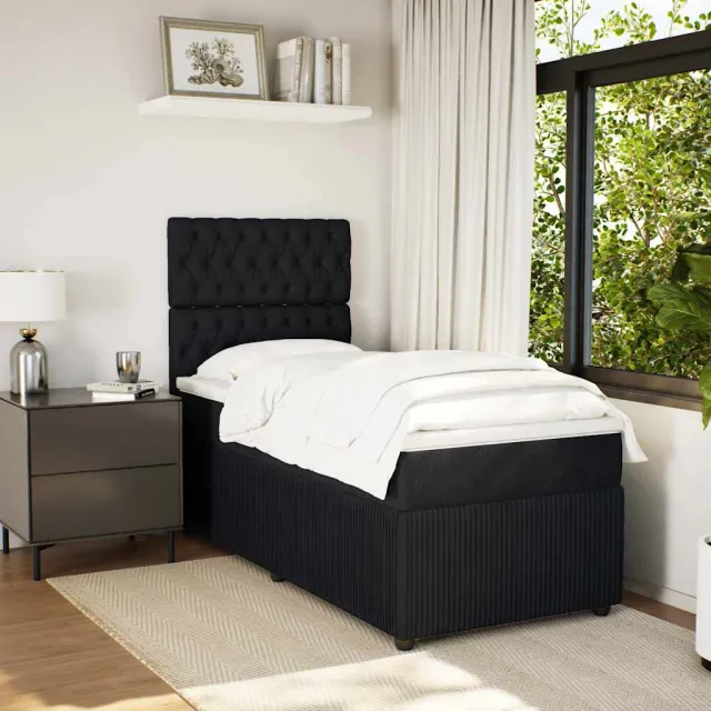 vidaXL Boxspring met matras fluweel zwart 80x200 cm