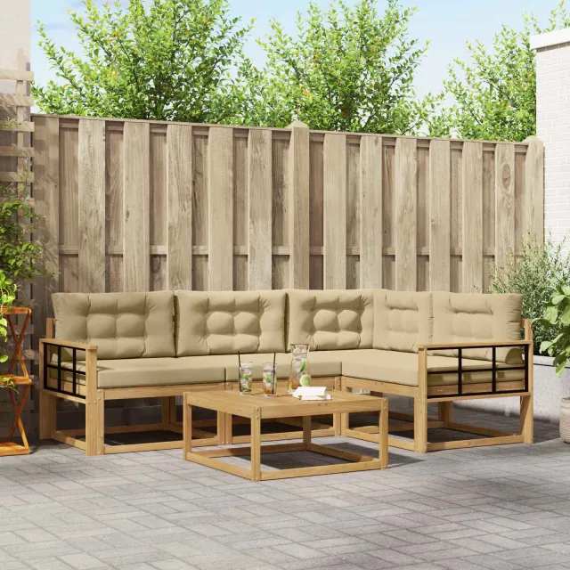 vidaXL Buiten bankenset 5 st Wit en Beige Polyester