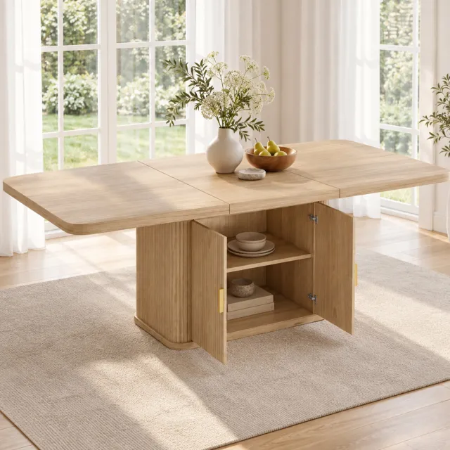 HAUSS SPOLE Eettafel - Uitschuifbaar met Opbergruimte - voor 6 tot 8 Personen in de Eetkamer - MDF in Eikenkleur - 150 tot 200 x 90 x 75 cm