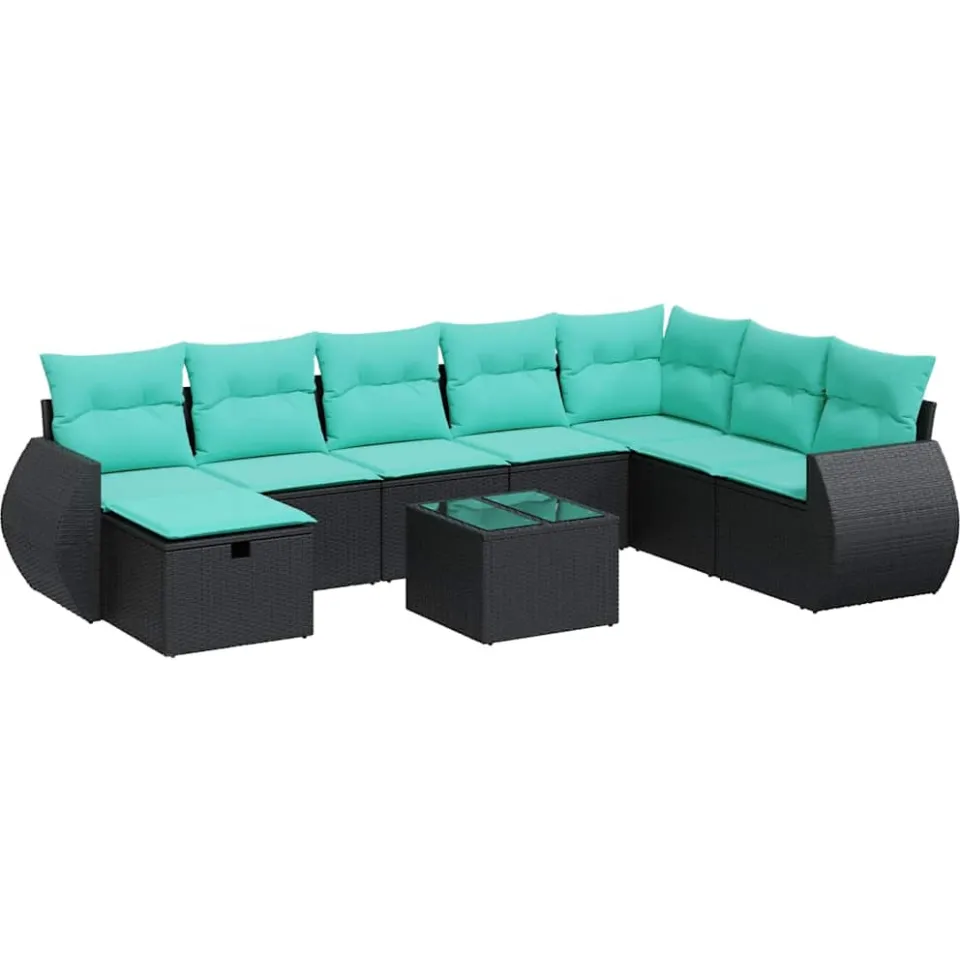 vidaXL 9-delige Loungeset met kussens poly rattan zwart, foto 3