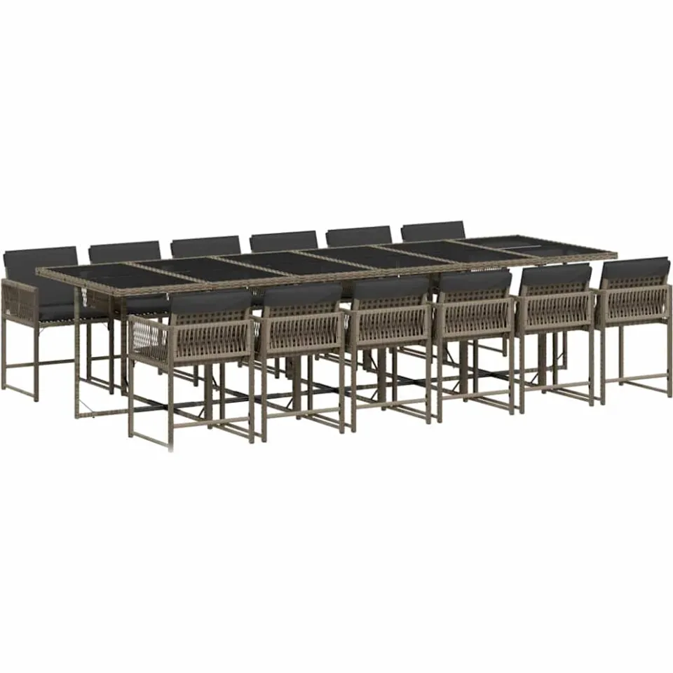 vidaXL 13-delige Tuinset met kussens poly rattan grijs, foto 3