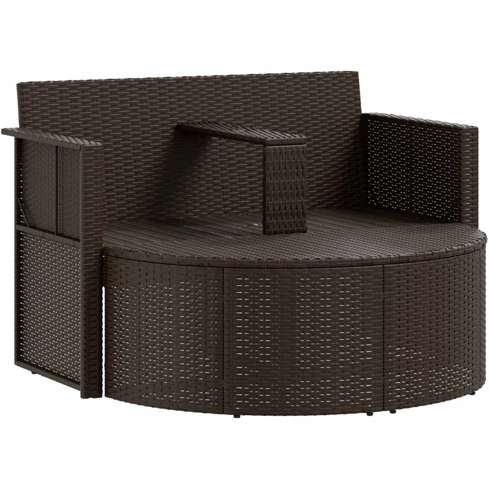 vidaXL Tuinbed met parasol poly rattan bruin, foto 3