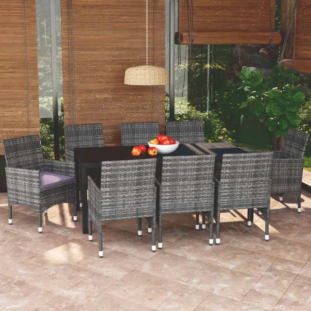 vidaXL 9-delige Tuinset met kussens poly rattan grijs, foto 2