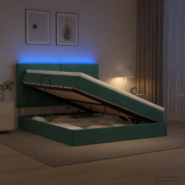 vidaXL LED Opslagbed met Matras Donkergroen 180 x 200 cm Fluweel