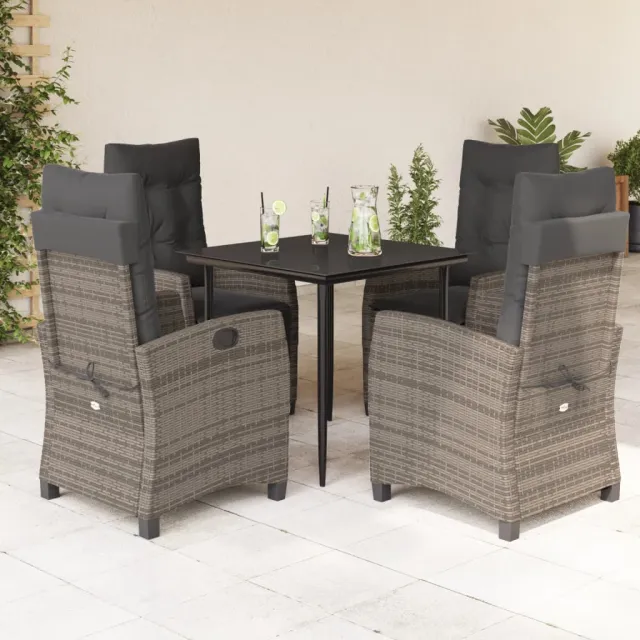 vidaXL 5-delige Tuinset met kussens poly rattan grijs, foto 2