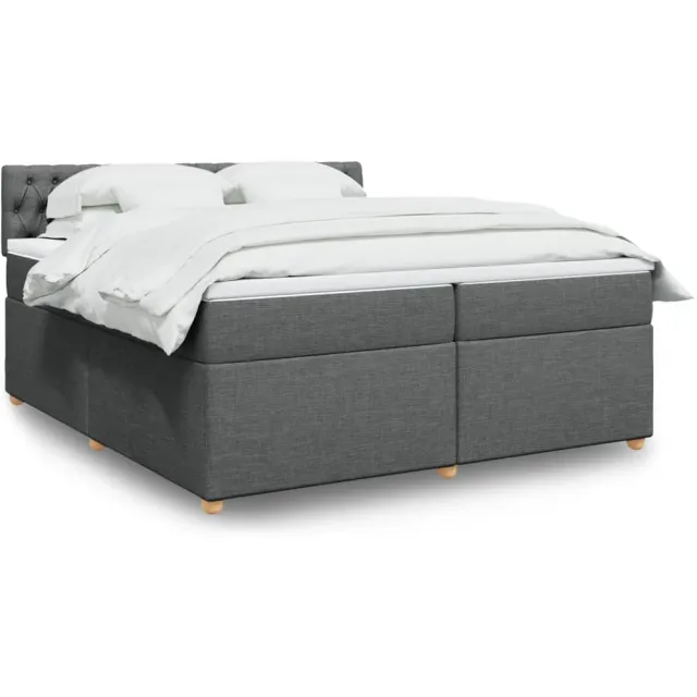 vidaXL Boxspring met matras stof donkergrijs 200x200 cm grijs