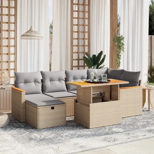 vidaXL 7-delige Loungeset met kussens poly rattan beige, foto 2