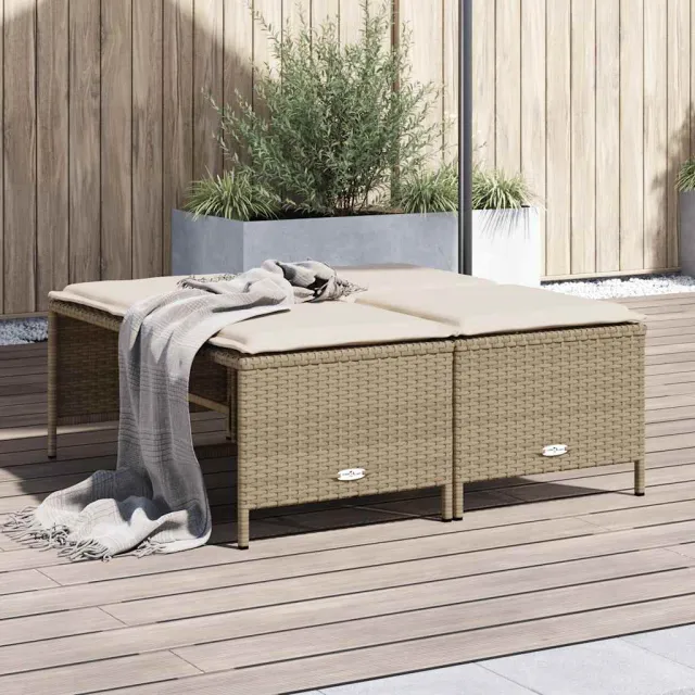 vidaXL Tuinkrukken met kussens 4 st poly rattan beige, foto 2