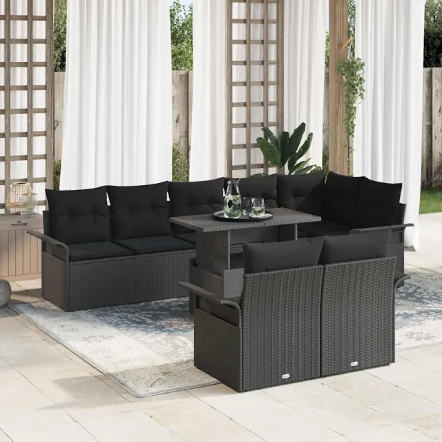 vidaXL Tuin Sofa Set 9 st Zwart Poly riet, foto 2