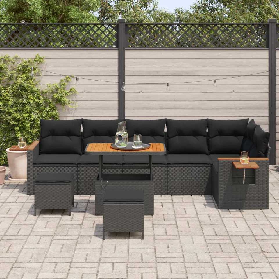 vidaXL Tuinbankenset 9 st Zwart poly rattan, foto 3