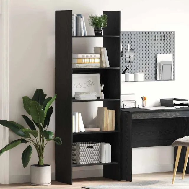 vidaXL Boekenkast 5-laags 60 x 35 x 180 cm Bewerkt hout Zwart Eiken, foto 2