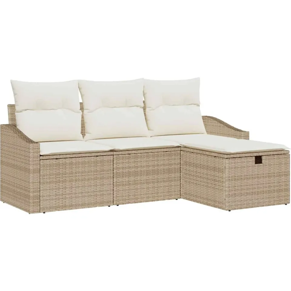 vidaXL Bankstel 4 st poly rattan Beige