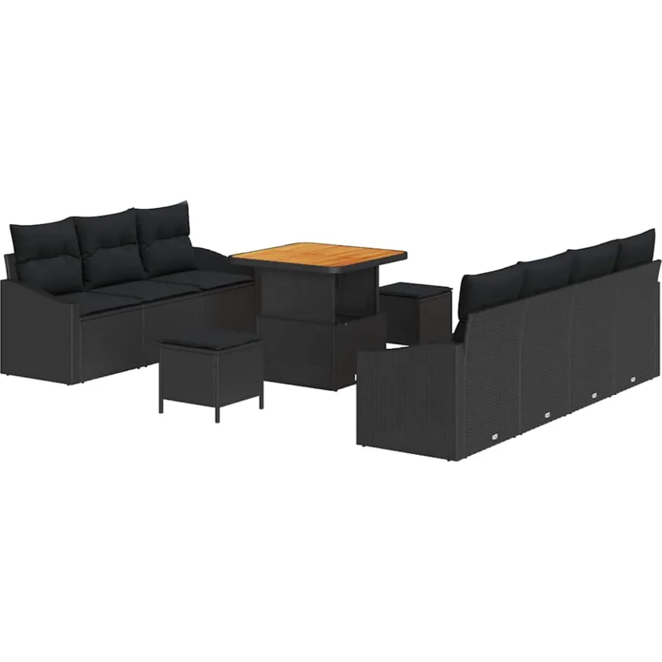 vidaXL Tuinbankenset 10 st Zwart poly rattan