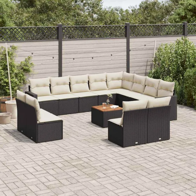 vidaXL 13-delige Loungeset met kussens poly rattan zwart, foto 2