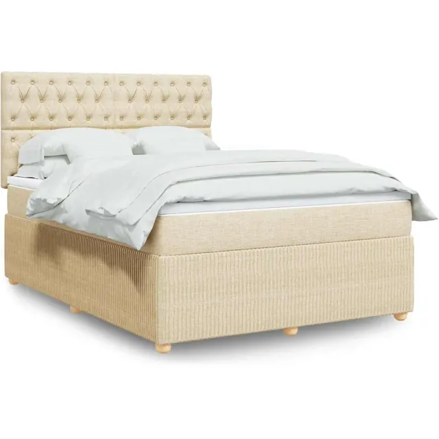 vidaXL Boxspring met matras stof crèmekleurig 140x200 cm