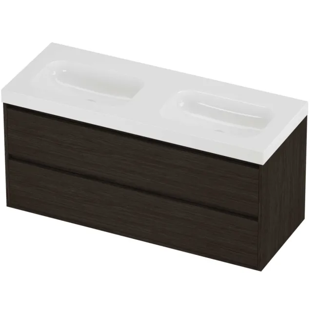 Proline Haga Badmeubelset Polystone Mezza Greeploos 120x46x58 cm Glans Wit Mokka Oak Eiken