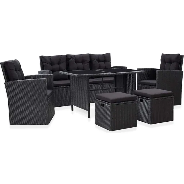 vidaXL 6-delige Loungeset met kussens poly rattan zwart, foto 2