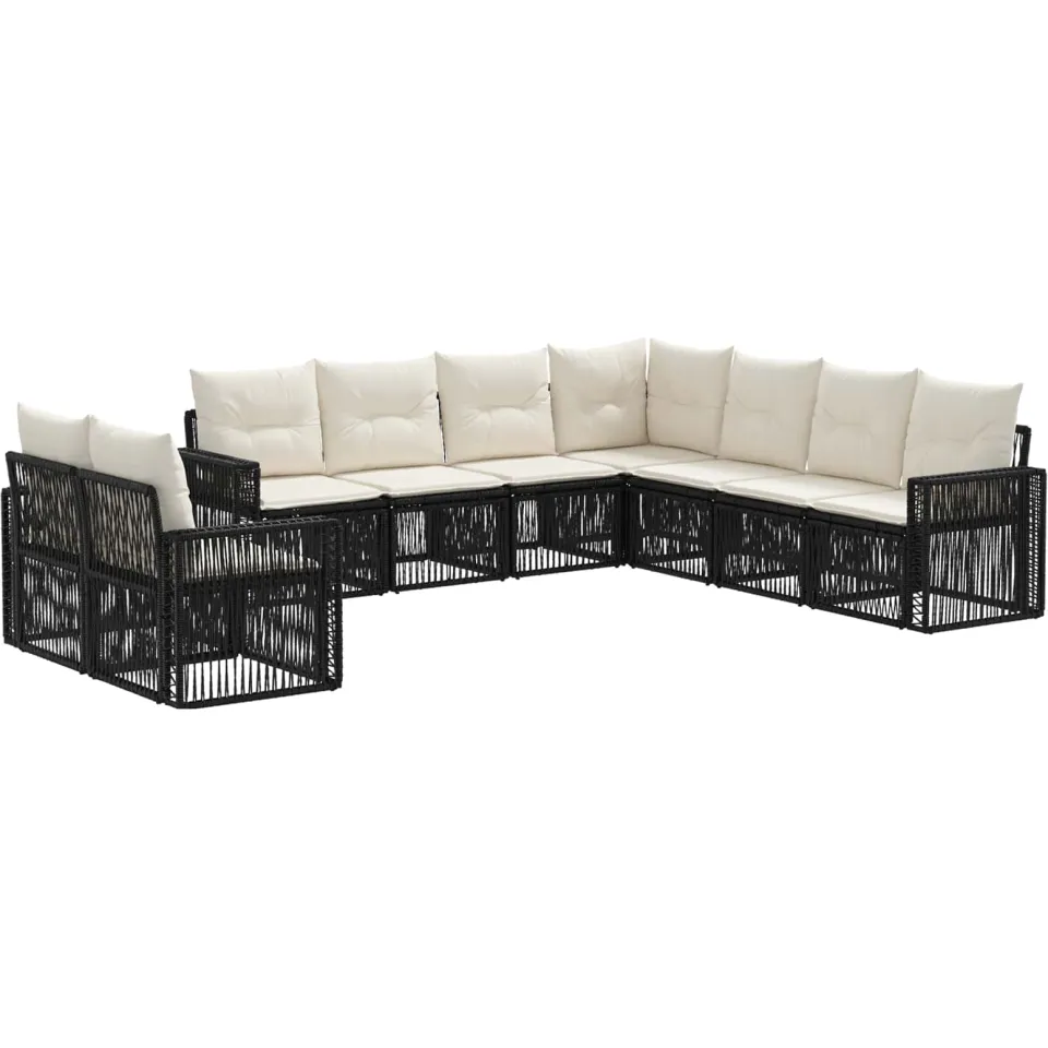vidaXL Tuinbankenset 9 st 9-zits Zwart en Cream Wit poly rattan