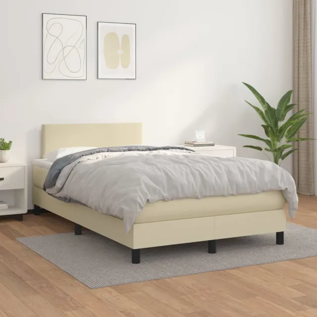 vidaXL Boxspring met matras kunstleer crèmekleurig 120x200 cm