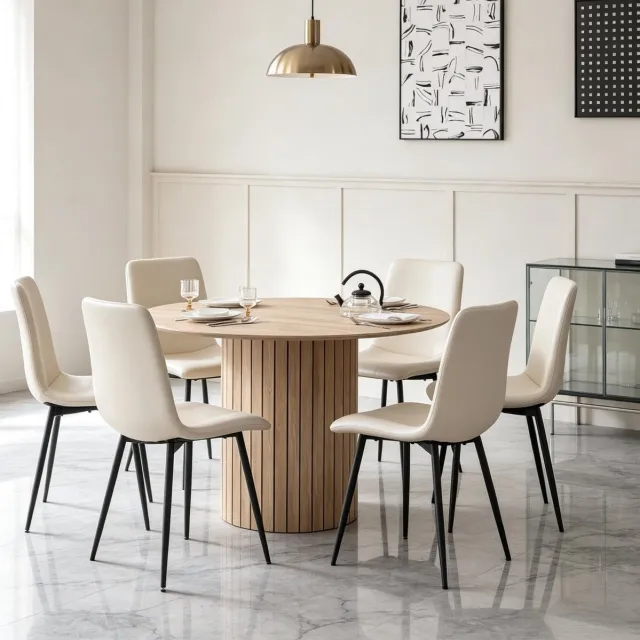 MIVRAY Eettafel - Ronde Houten Tafel Voor 4 Tot 6 Personen - Moderne Stijl Voor Keuken En Eetkamer - Lichtbruin - 120 x 120 x 76 cm