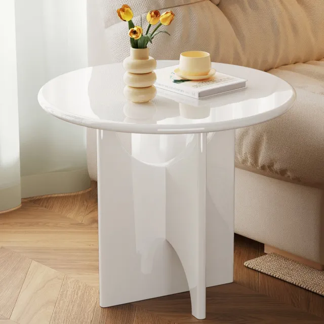GUYII Ronde salontafel 60 cm hoogglans wit – moderne bijzettafel, minimalistisch design voor woonkamer en slaapkamer